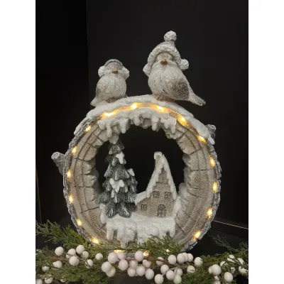 Lighted Resin Oval with Birds 13x5x17in