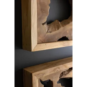 Set of 2 Square Framed Teak Wall Art 2