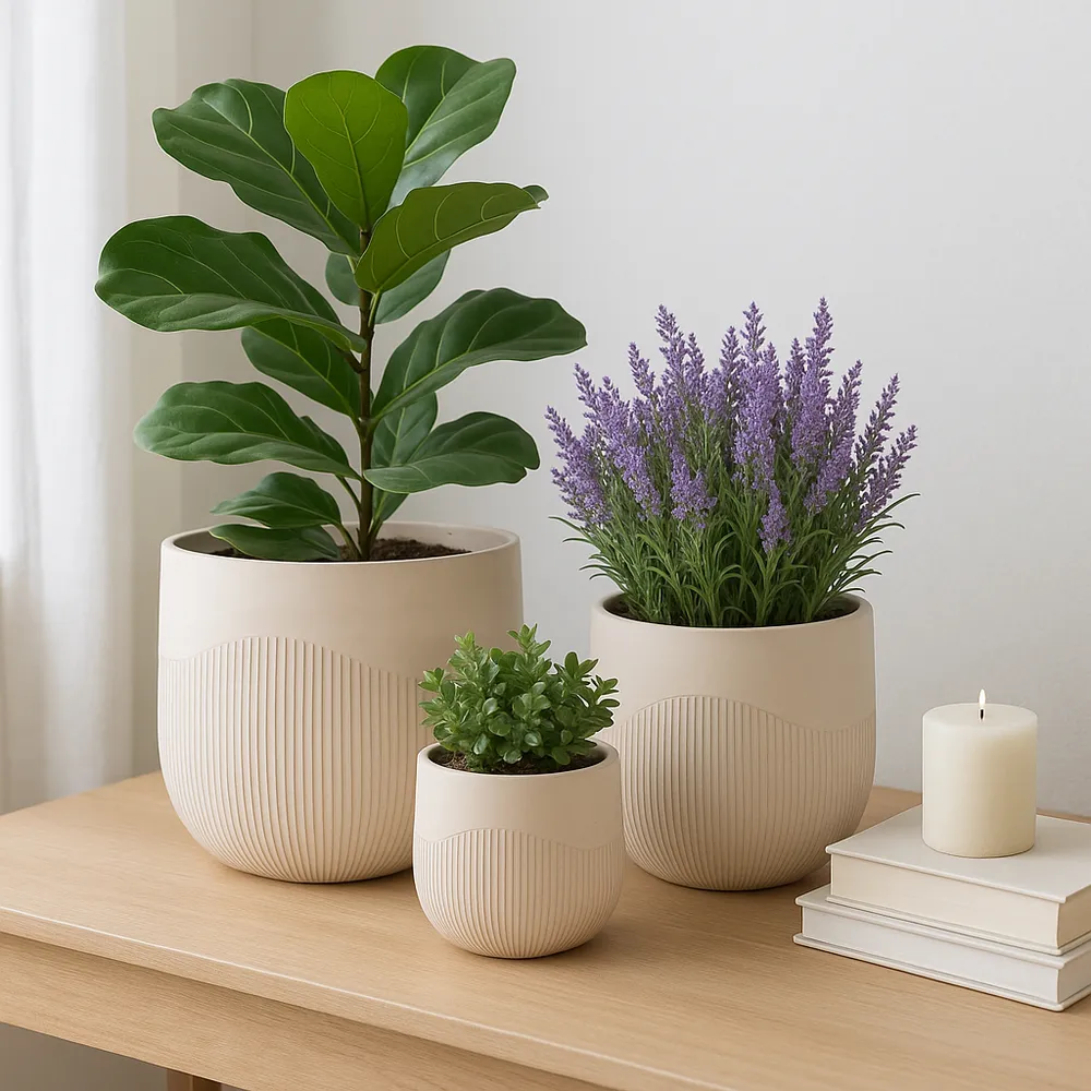 TODDCLIFF SET OF 3 IVORY PLANTER 16 (IN)