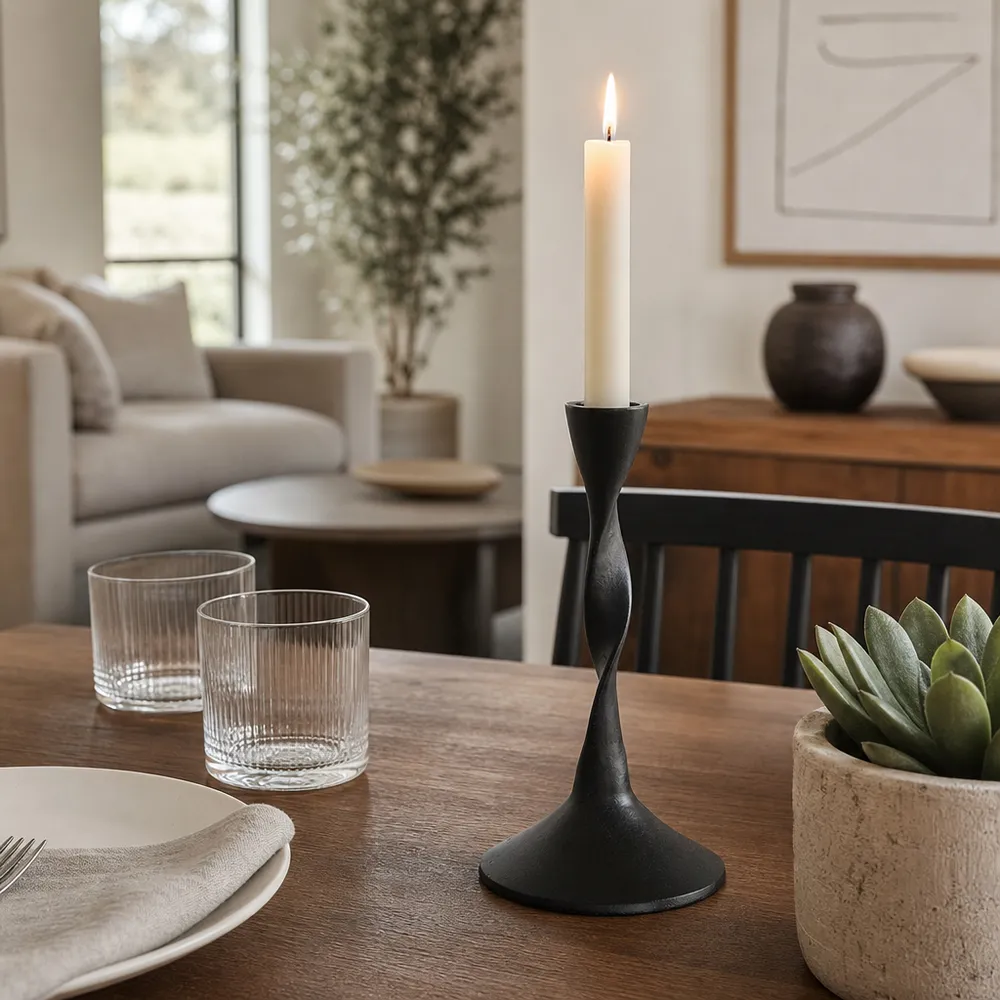 ELMONTVALE BLACK CANDLE HOLDER 8 (IN)