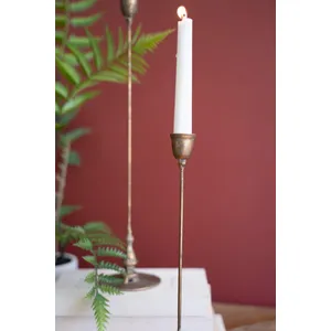 Set of 2 Tall Antique Brass Taper Candle Holders 2