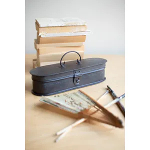 Hand-Etched Oval Iron Box with Hinged Lid 2