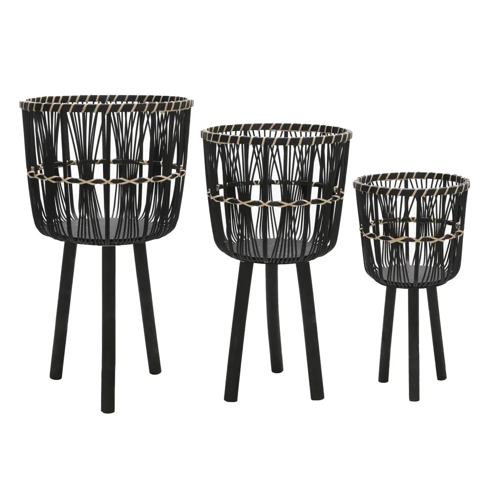 HALFORDBURN SET OF 3 BLACK PLANTER 26 (IN)