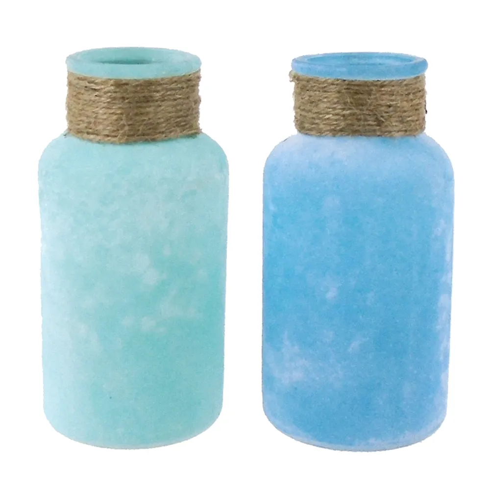 6-1/3" GLASS VASE W/ROPE 2-ASST