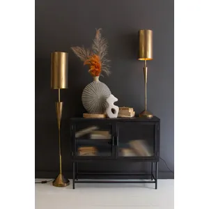 Antique Gold Floor Lamp with Metal Barrel Shades 1