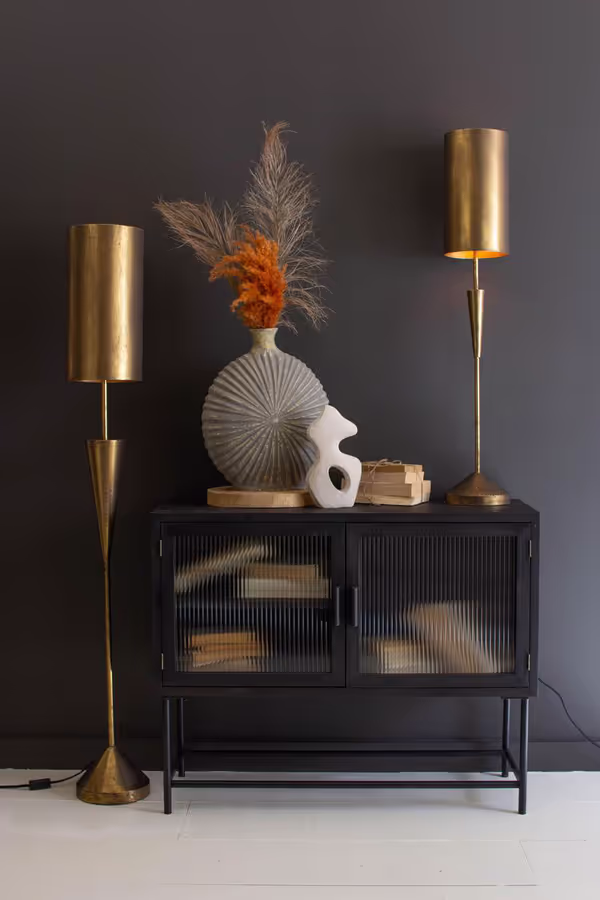 Antique Gold Floor Lamp with Metal Barrel Shades