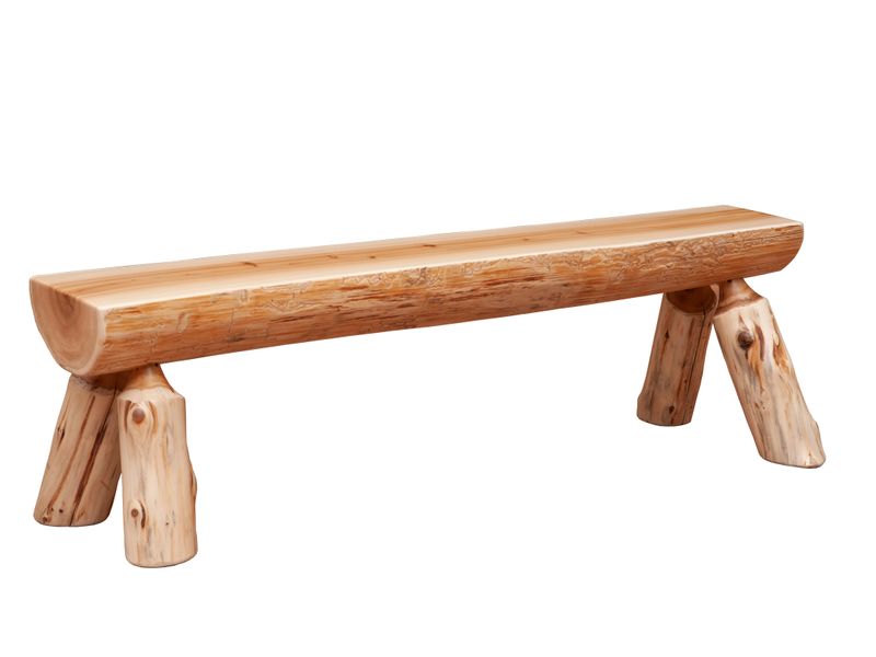 Cedar Log 36-inch Half-log Bench - Wood Seat - Coffee 2