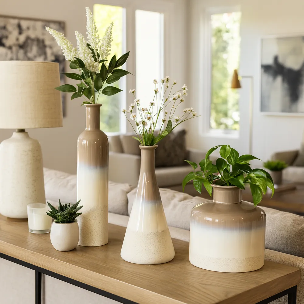 RAYMONDRUN SET OF 3 IVORY VASES 21 (IN)