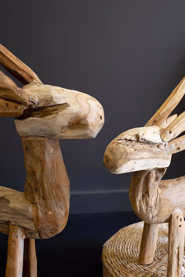 Set of 2 Rustic Teak Reindeer