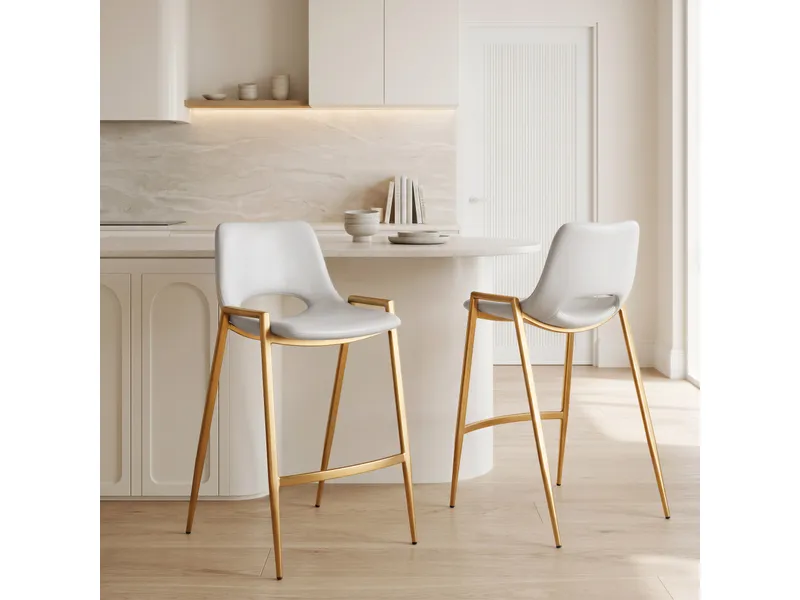 Desi Counter Stool White & Gold 8