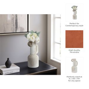19" ASYMMETRICAL EARED TERRACOTTA VASE, WHITE 10