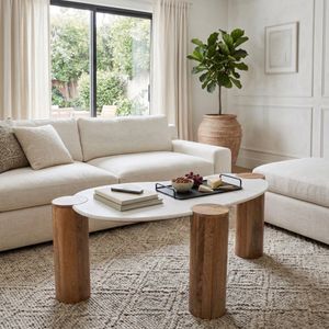 42X18" CURVED COFFEE TABLE, WHITE/NATURAL 2