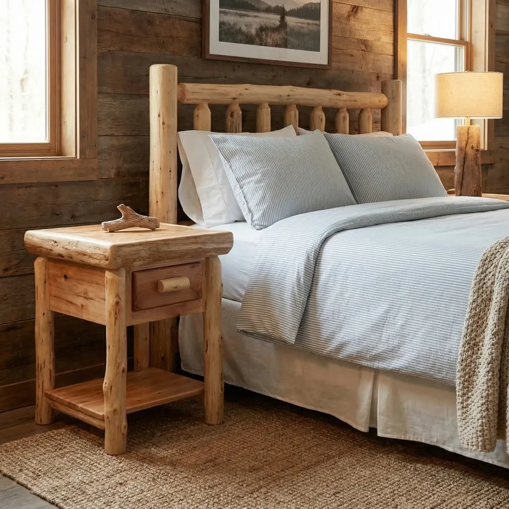 Cedar Log One Drawer Nightstand with Shelf - Natural
