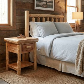 Cedar Log One Drawer Nightstand with Shelf - Coffee