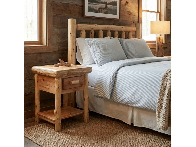 Cedar Log One Drawer Nightstand with Shelf - Coffee 1