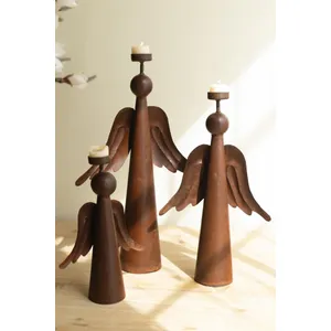 Set of 3 Rustic Iron Angel Tealight Holders 1