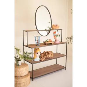 Metal and Wood Display Shelves with Mirror 4