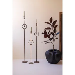 Set of 3 Tall Taper Candle Holders with Circle Detail 5