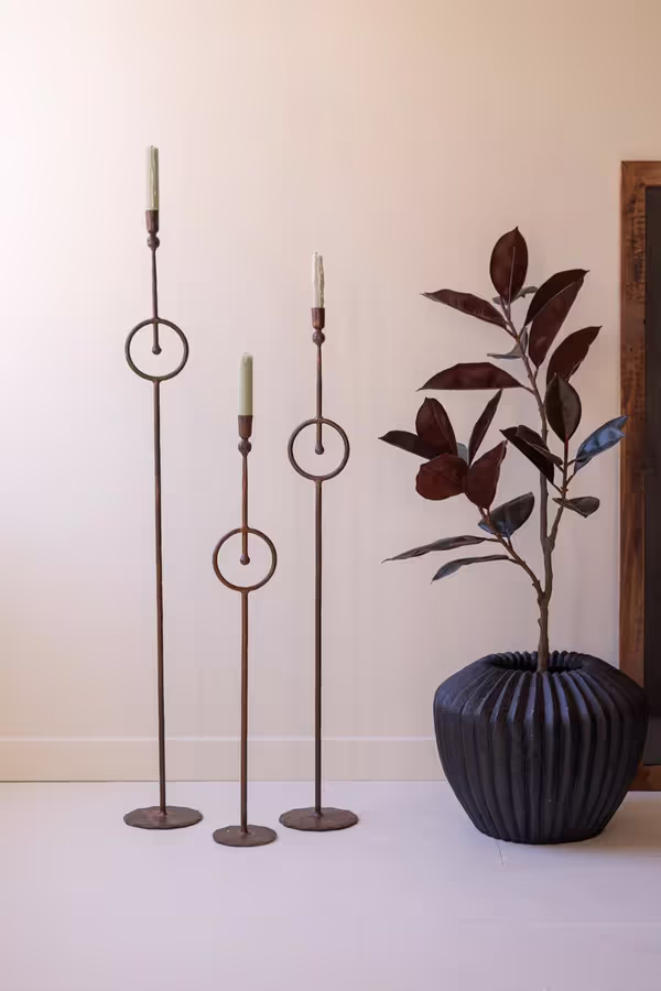 Set of 3 Tall Taper Candle Holders with Circle Detail