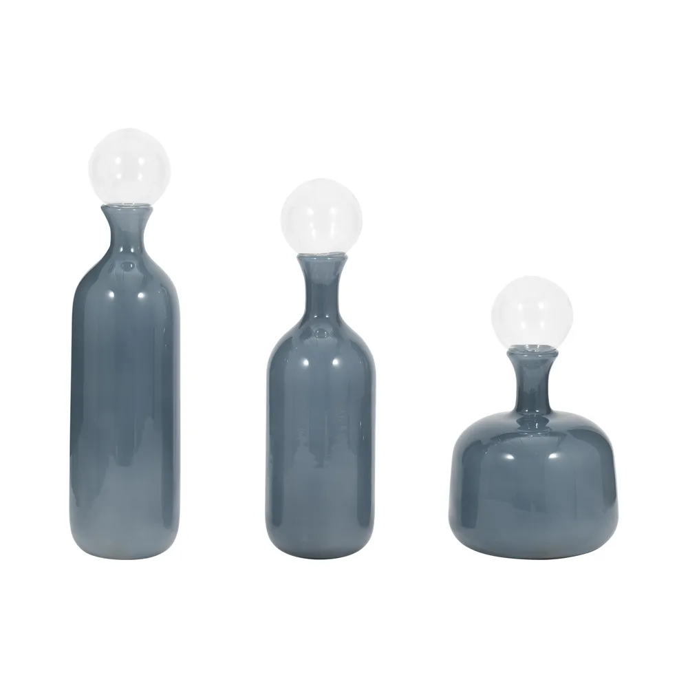 HARSTONRIDGE SET OF 3 BLUE GLASS VASES 19 (IN)