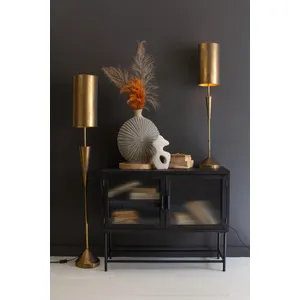 Antique Gold Floor Lamp with Metal Barrel Shades 5