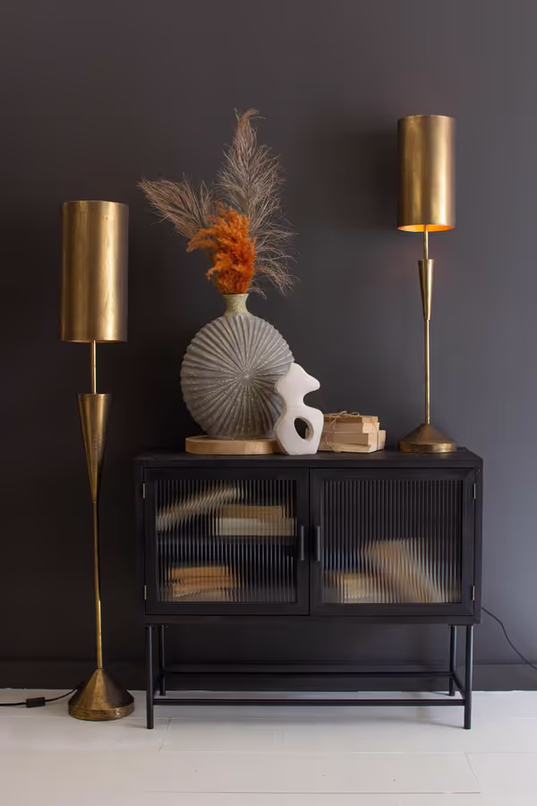 Antique Gold Floor Lamp with Metal Barrel Shades