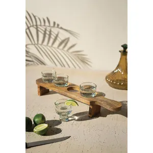 Tequila Flight with Four Glasses on a Wooden Tray 1