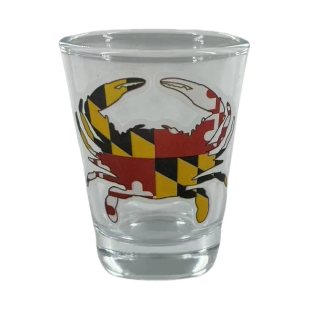 MARYLAND FLAG CRAB CLEAR SHOT GLASS