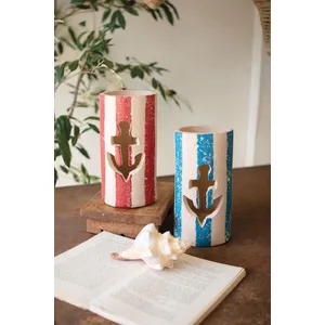 Set of 2 Painted Clay Anchor Luminaries 1