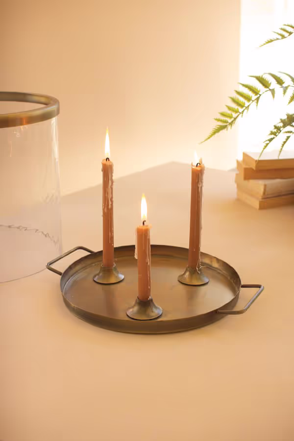 Glass Cylinder with Antique Brass Taper Candle Holder
