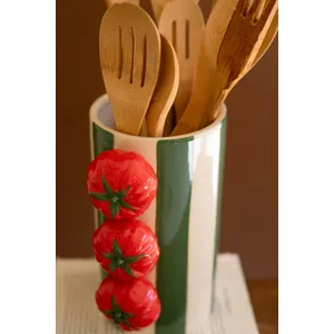 Set of 2 Ceramic Green Striped Vases with Tomatoes 3