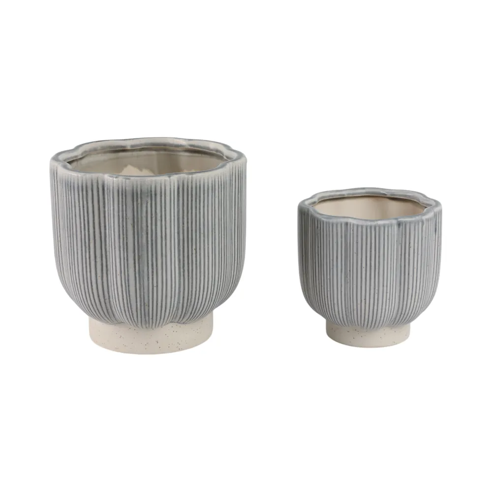 CARVERVALE SET OF 2 BLUE PLANTER 8 (IN)
