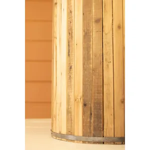 Set of 3 Round Recycled Wood Pedestals with Metal Trim Detail 5