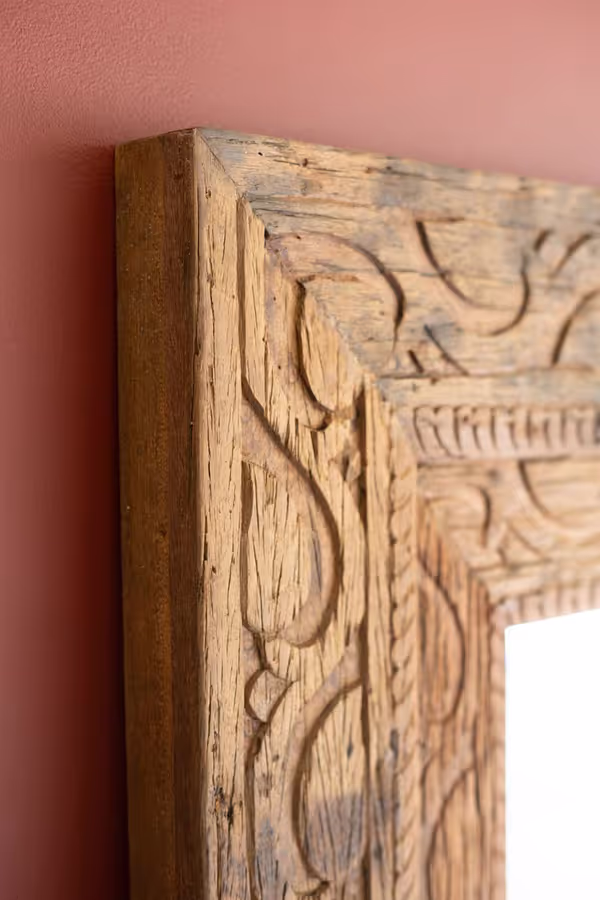Hand-Carved Recycled Wood Framed Mirror