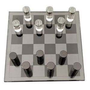 11X11" MODERN CRYSTAL CHESS SET, CLEAR/BLACK 1