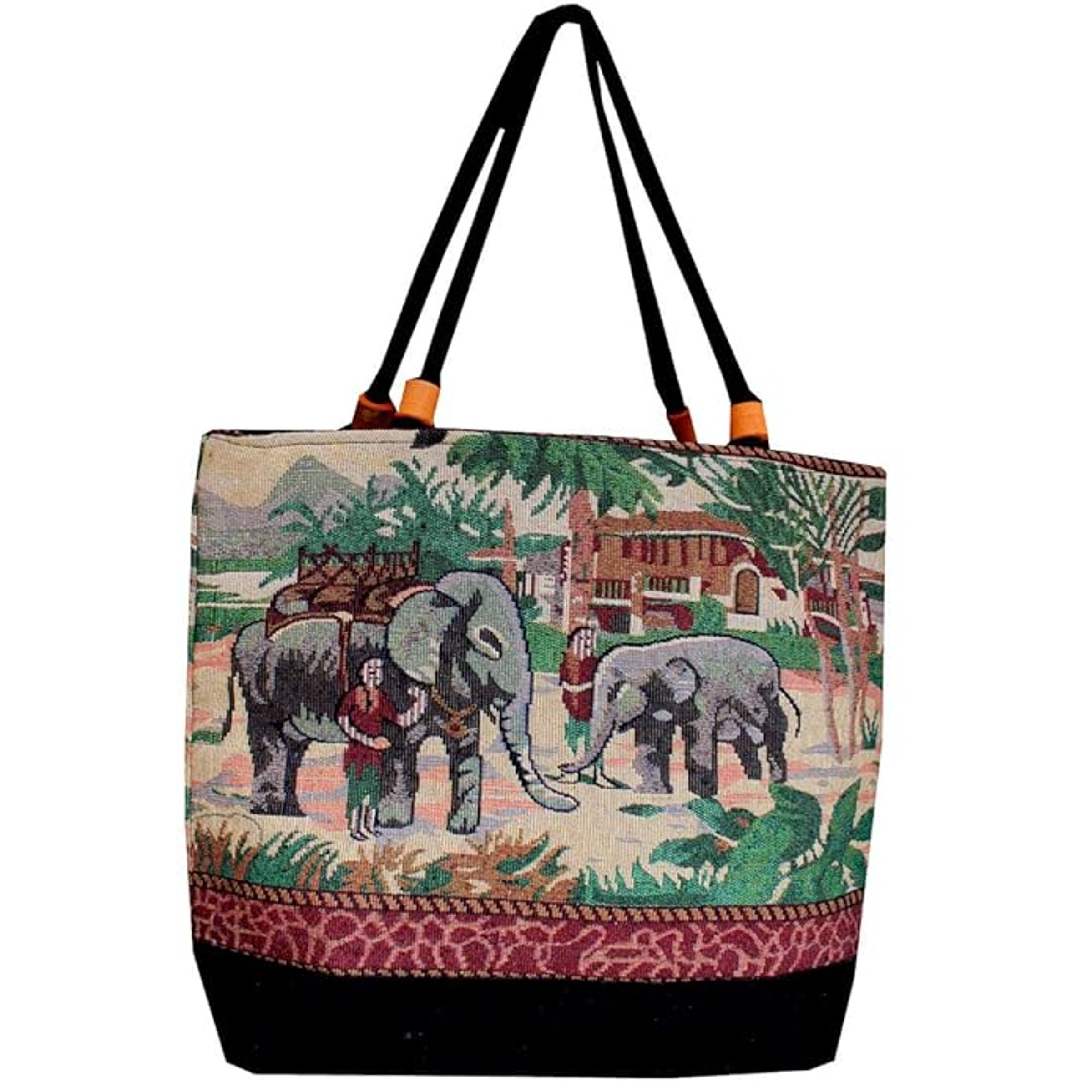 LARGE TOTE W WOVEN HANDLE - SILHOUETTE MOOSE