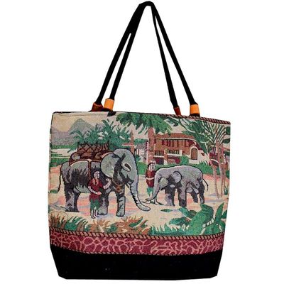 LARGE TOTE W WOVEN HANDLE - SILHOUETTE MOOSE