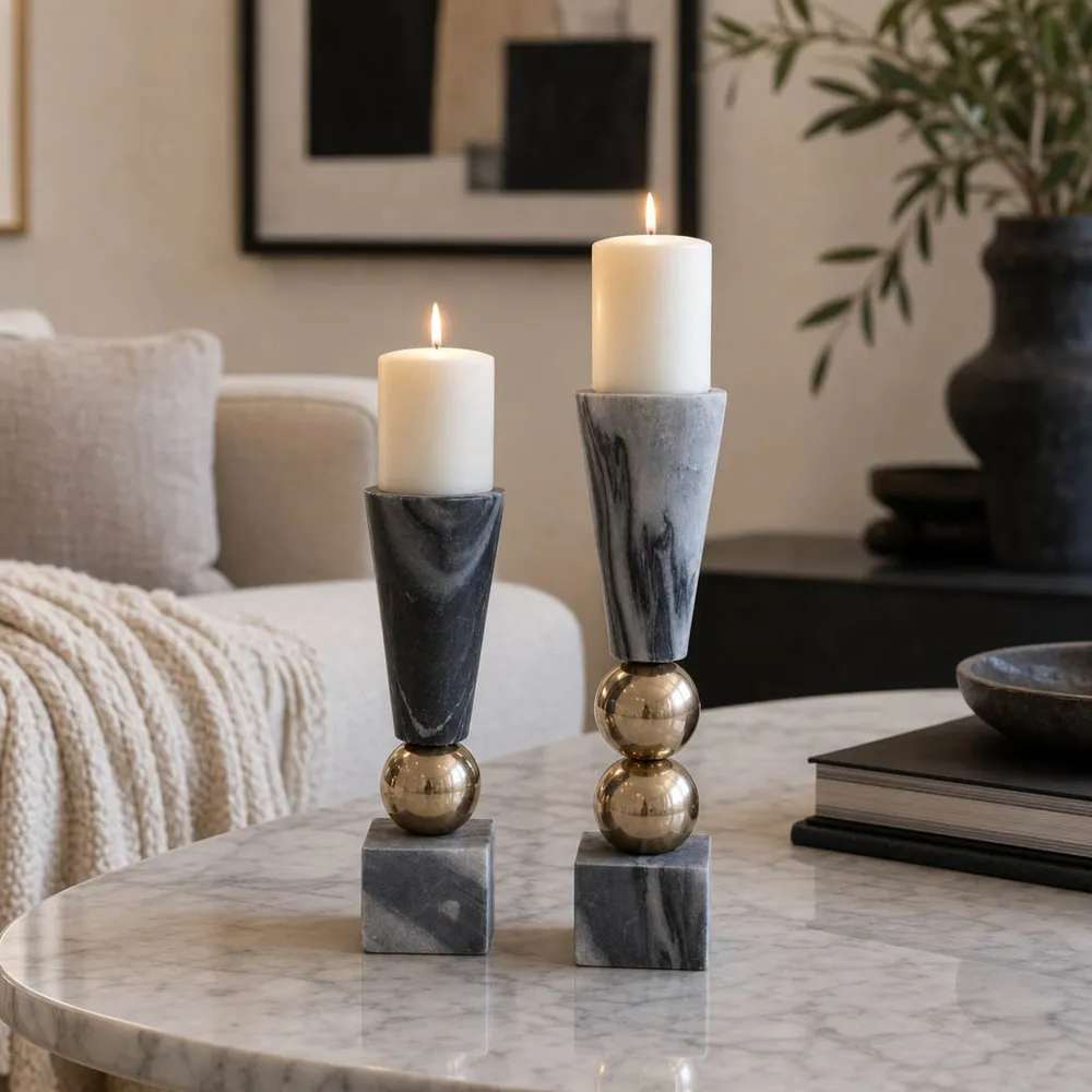 DUTTONGATE SET OF 2 GRAY CANDLE HOLDER 12 (IN)