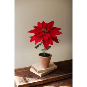 Artificial Poinsettias in a Cement Pot / Red 1