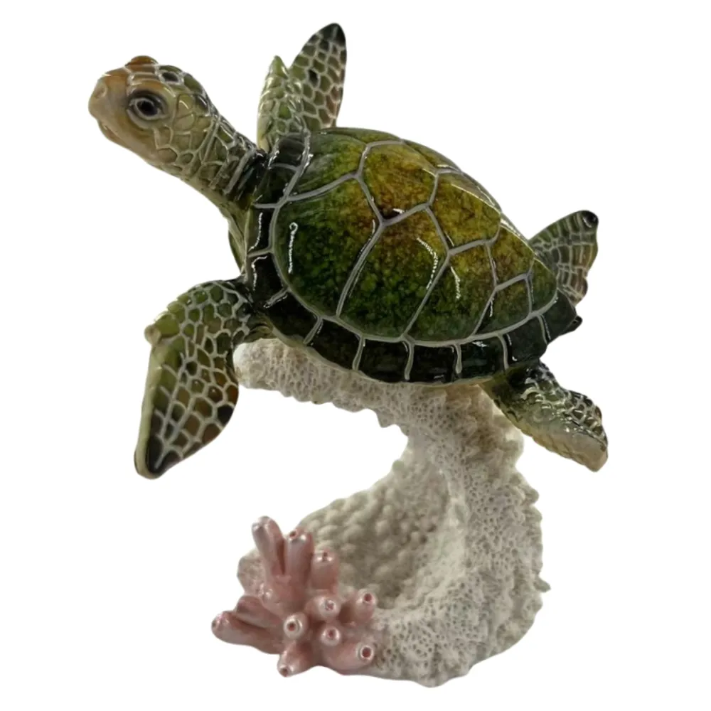 4-1/2" GREEN SWIMMING SEA TURTLE ON CORA
