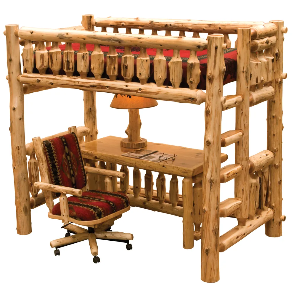 Cedar Log Traditional Loft Bed - Ladder Left - Coffee