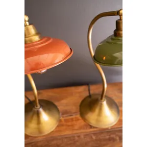 Antique Brass Table Lamp with Green Enamel Shade 4