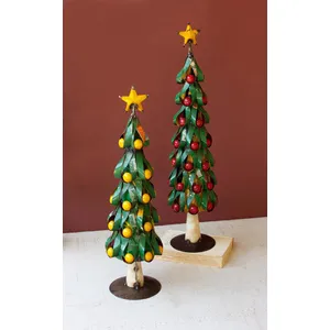 Set of 2 Recycled Metal Christmas Trees with Apples & Lemons 1