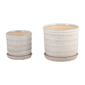 S/2  TRIBAL PLANTER 6/8" W/ SAUCER, BEIGE 1