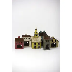 Set of 6 Colorful Ceramic Village Luminaries 6