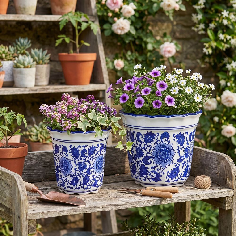 ENOCHFIELD SET OF 2 BLUE PLANTER 8 (IN)