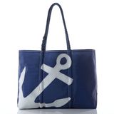 WHITE TOTE W ROPE HANDLE & JUTE - ANCHOR - NAVY 1