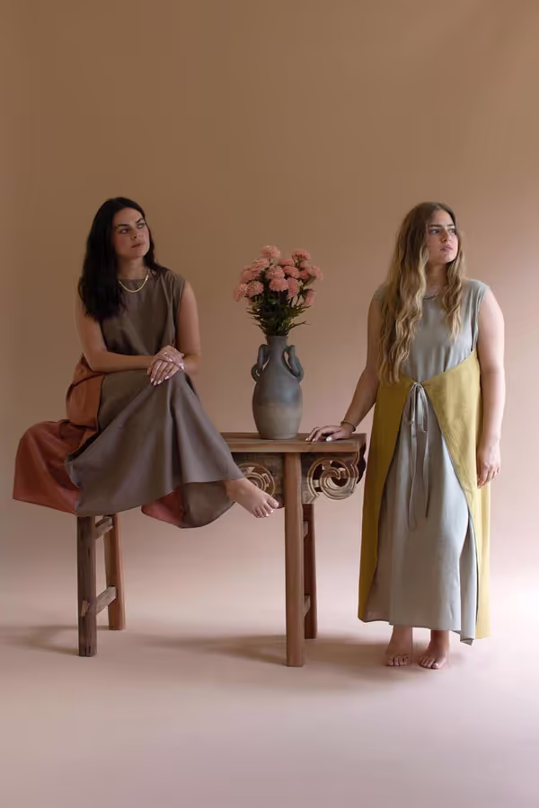 Sleeveless Double-Sided Tie Dress - Fog and Pistachio