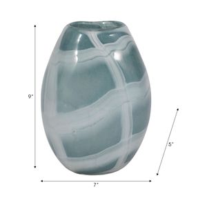 9" SLIM SWIRLED VASE, BLUE/WHITE 10