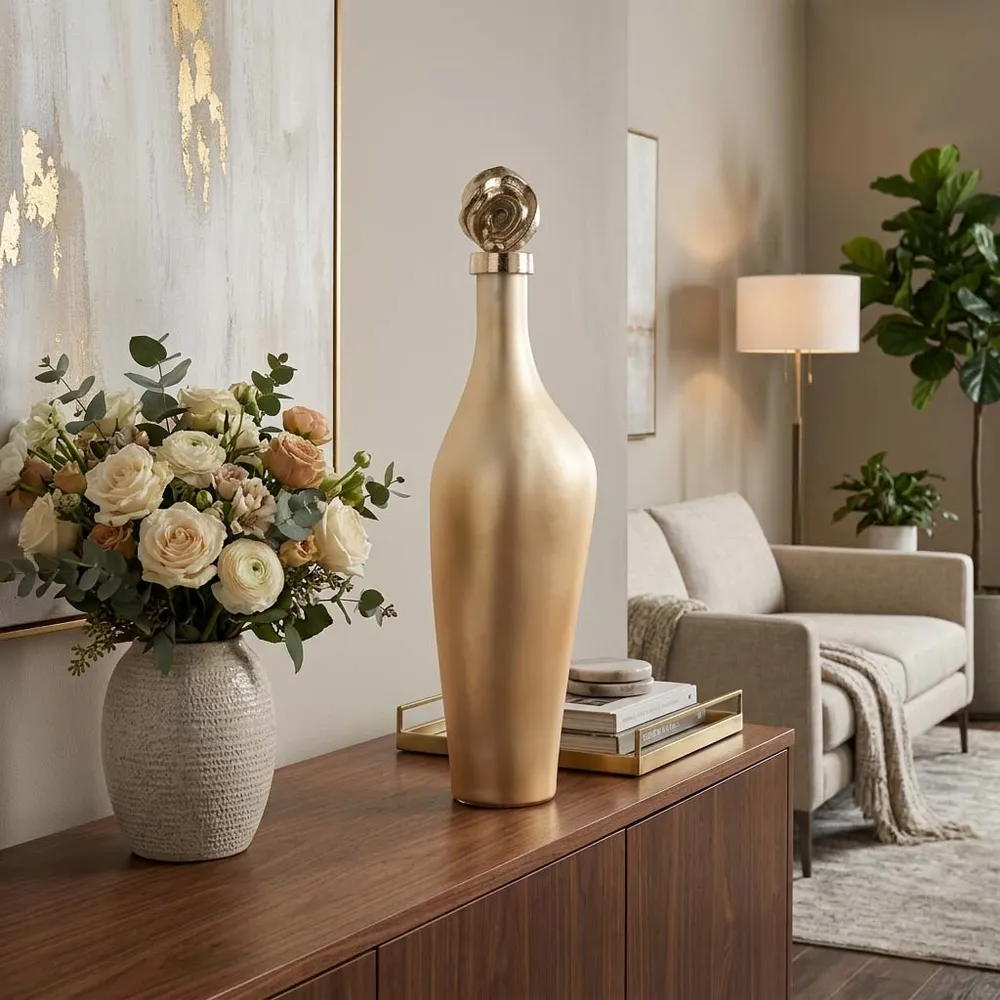 BAKERSHAW GOLD GLASS VASE 22 (IN)